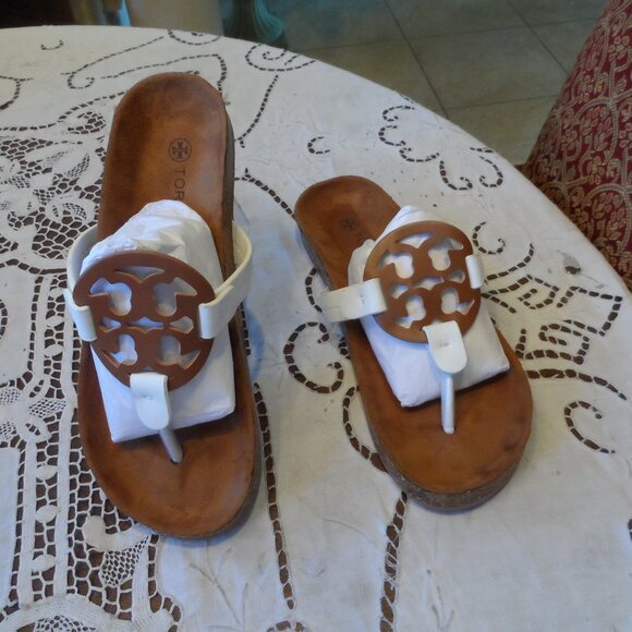 New Tory Burch Miller Cloud Cork Brown/White Leather Size 9B - Picture 1 of 14